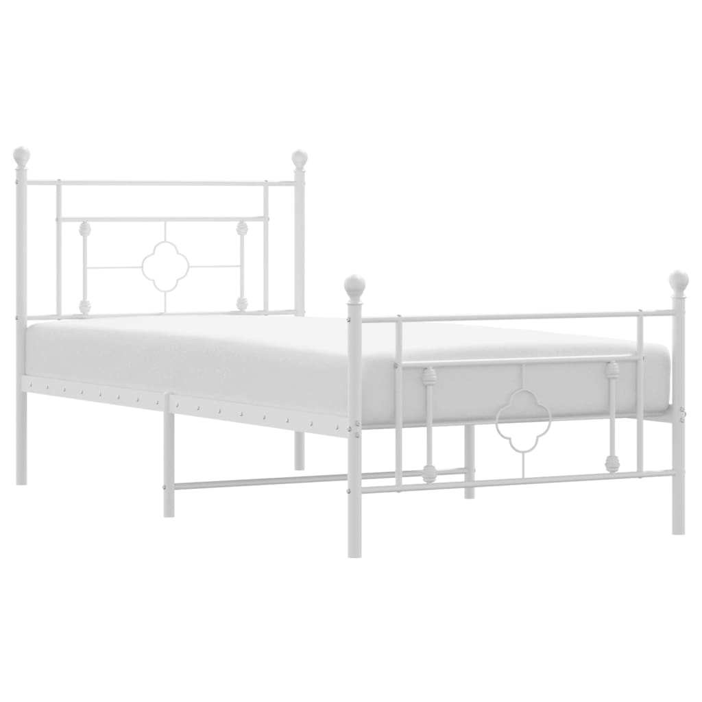 vidaXL Metal Bed Frame without Mattress with Footboard White 100x200 cm