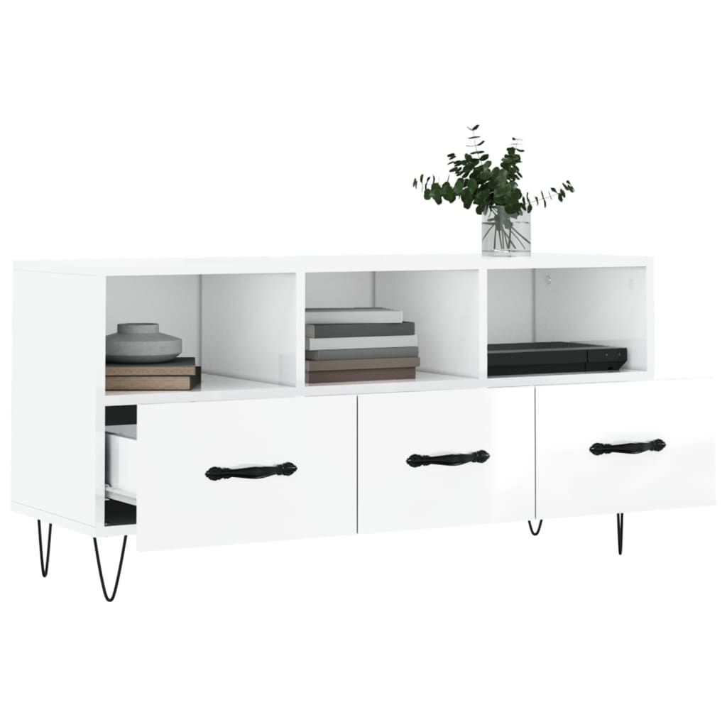 vidaXL TV Cabinet High Gloss White 102x36x50 cm Engineered Wood