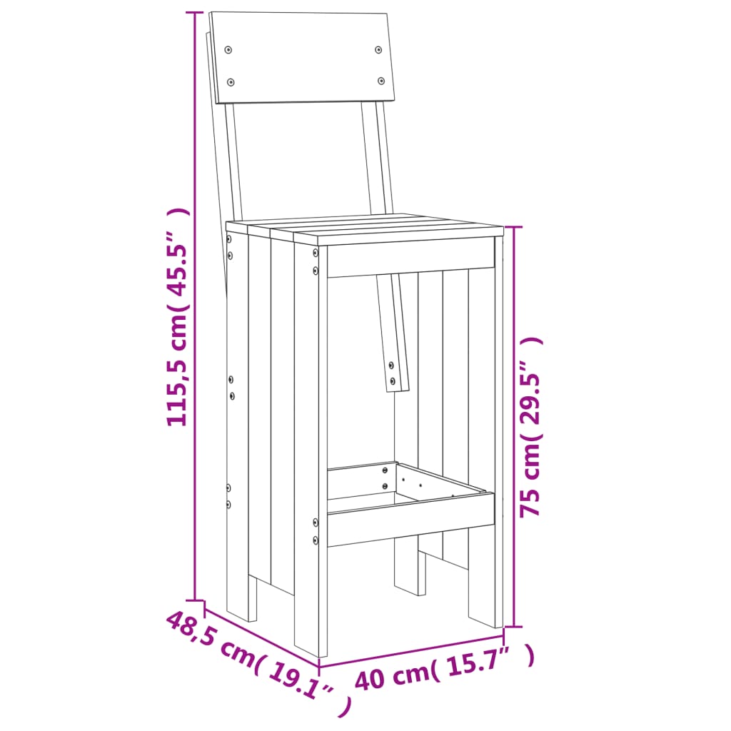 vidaXL Bar Stools 2 pcs 40x48.5x115.5 cm Solid Wood Pine