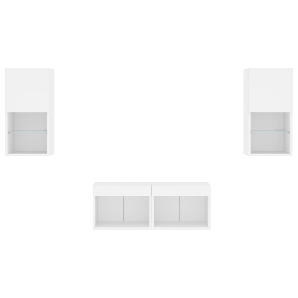 vidaXL 4 Piece TV Wall Cabinets with LED Lights White