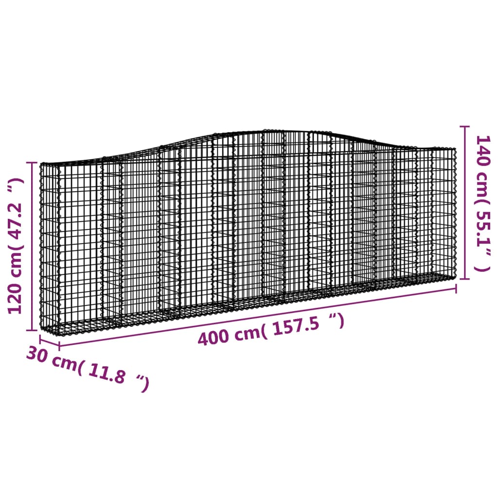 vidaXL Arched Gabion Baskets 7 pcs 400x30x120/140 cm Galvanised Iron