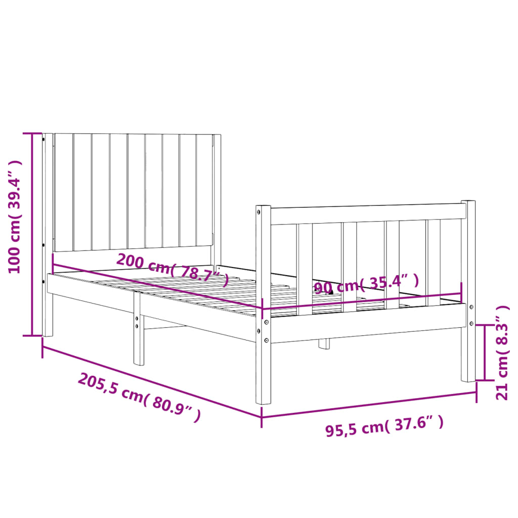 vidaXL Bed Frame without Mattress White 90x200 cm Solid Wood Pine