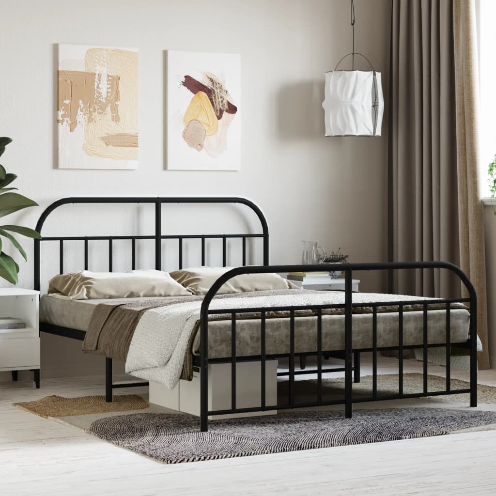 vidaXL Metal Bed Frame without Mattress with Footboard Black 135x190 cm Double