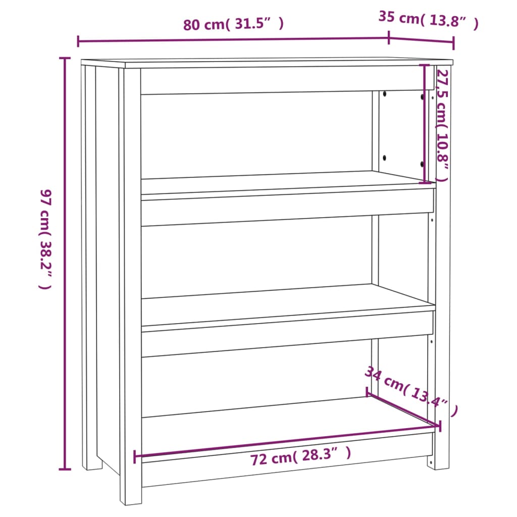 vidaXL Book Cabinet 80x35x97 cm Solid Wood Pine