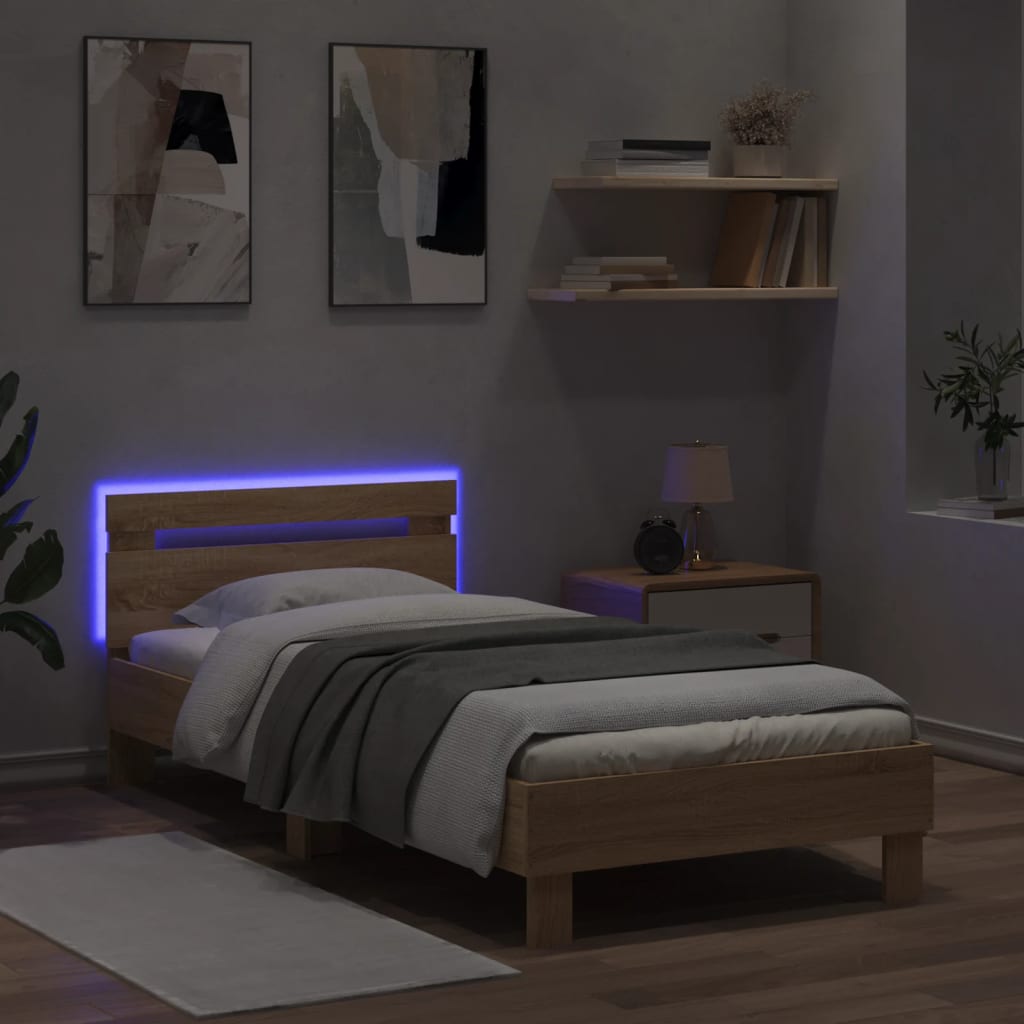 vidaXL Bed Frame without Mattress with LED Lights Sonoma Oak 90x190 cm Single