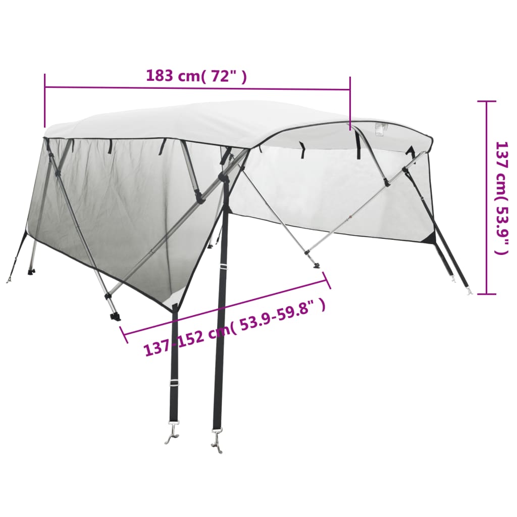 vidaXL 3-bow Bimini Top with Mesh Sidewalls 183x(137-152)x137 cm