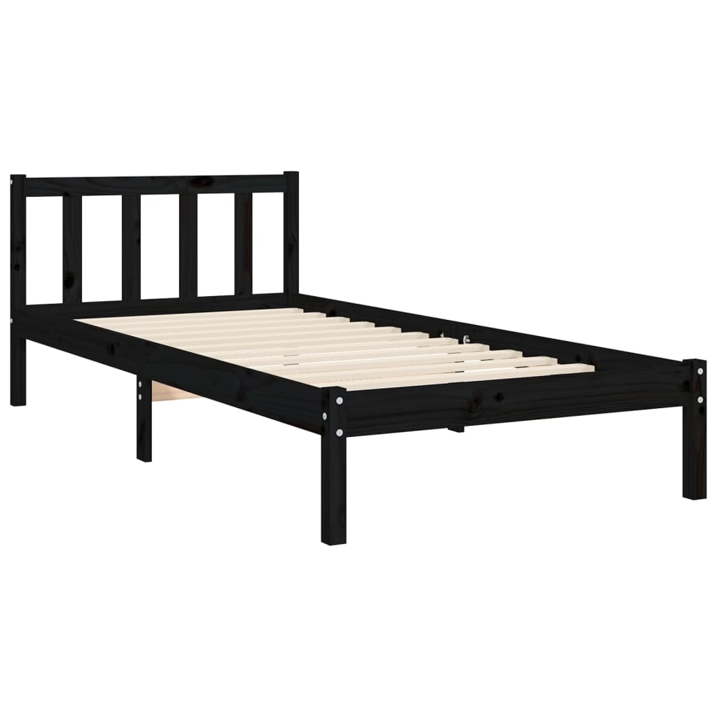 vidaXL Bed Frame without Mattress Black Small Single Solid Wood Pine