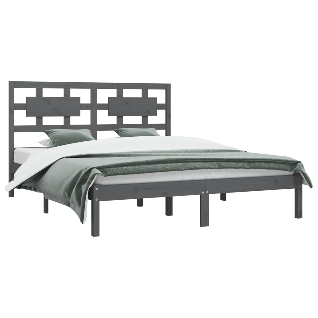 vidaXL Bed Frame without Mattress Grey 180x200 cm Super King Solid Wood Pine