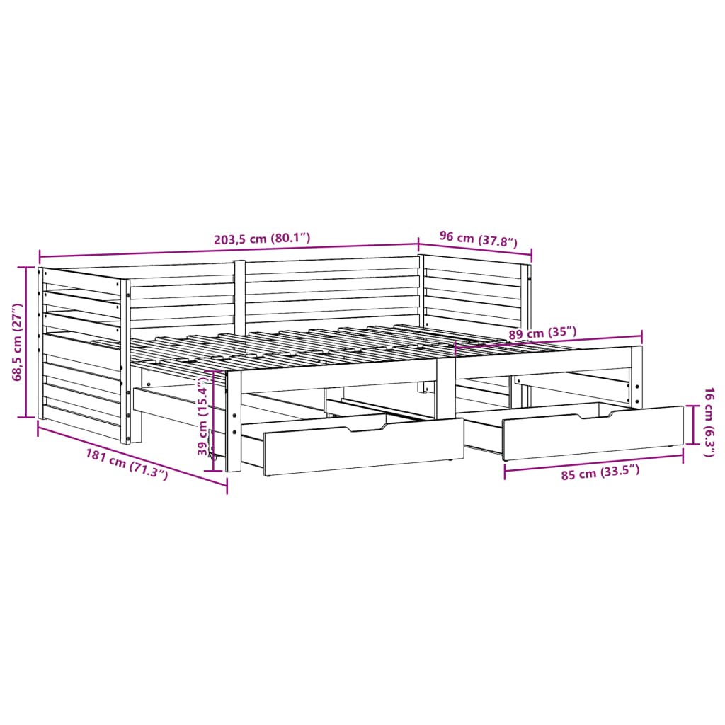 vidaXL Daybed with Drawers without Mattress White 90x200 cm Solid Wood