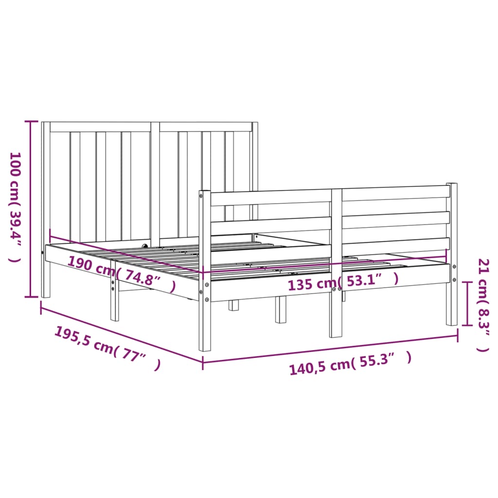 vidaXL Bed Frame without Mattress Grey Double Solid Wood Pine