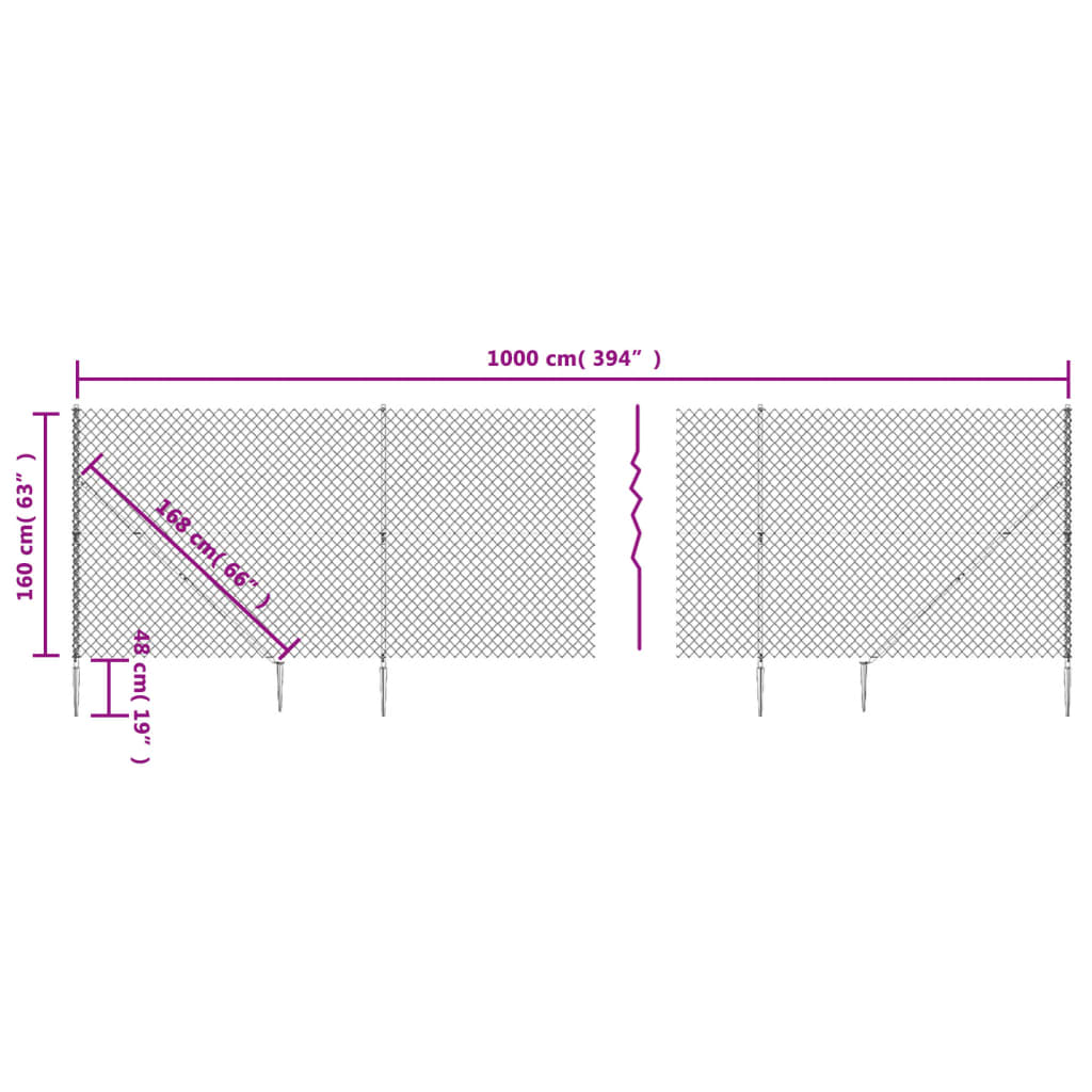 vidaXL Chain Link Fence with Spike Anchors Green 1.6x10 m