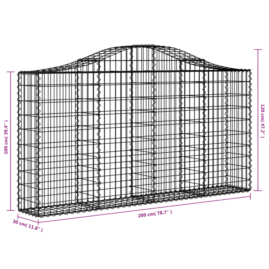 vidaXL Arched Gabion Baskets 12 pcs 200x30x100/120 cm Galvanised Iron