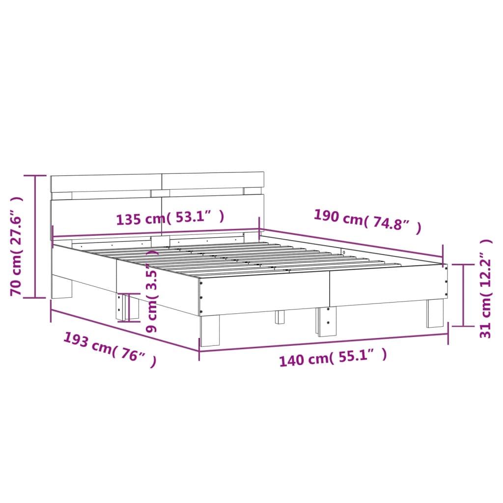 vidaXL Bed Frame with LED without Mattress Black 135x190 cm Double