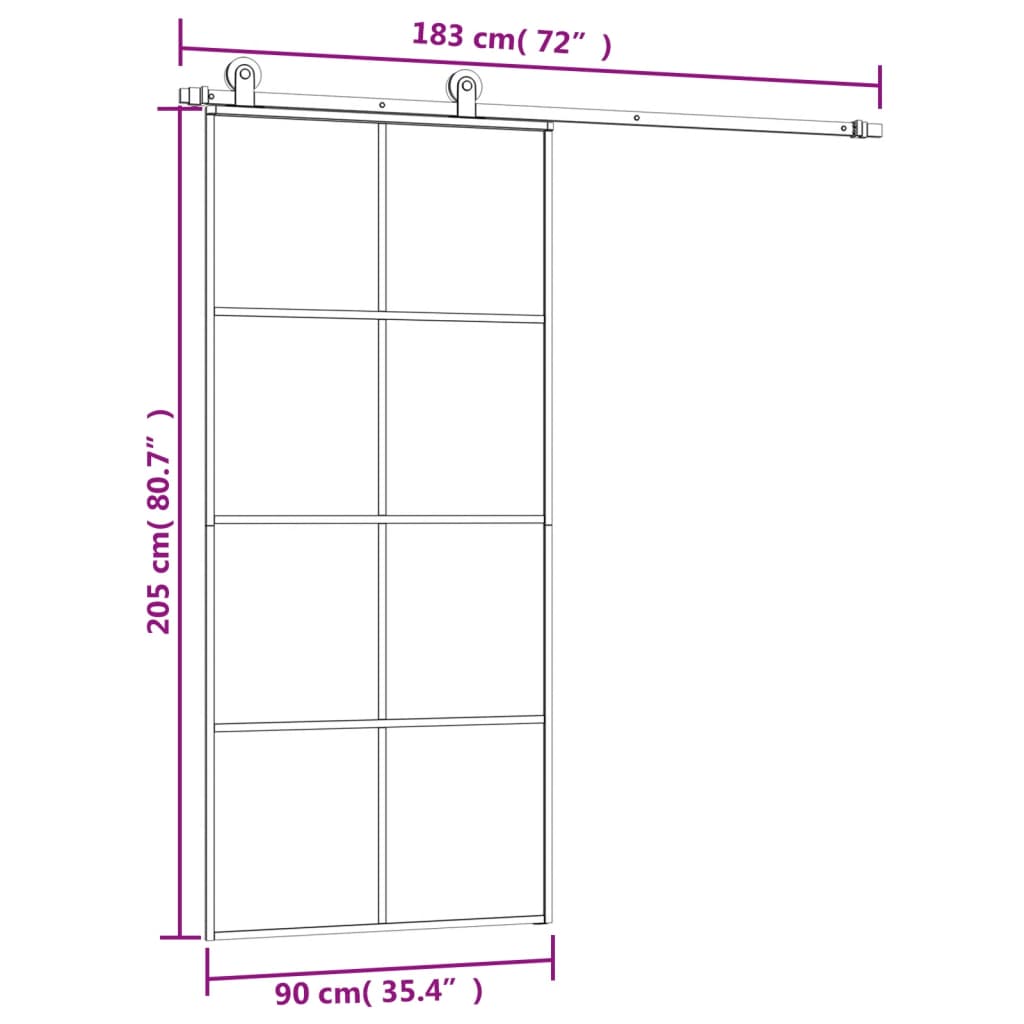 vidaXL Sliding Door with Hardware Set 90x205 cm ESG Glass&Aluminium