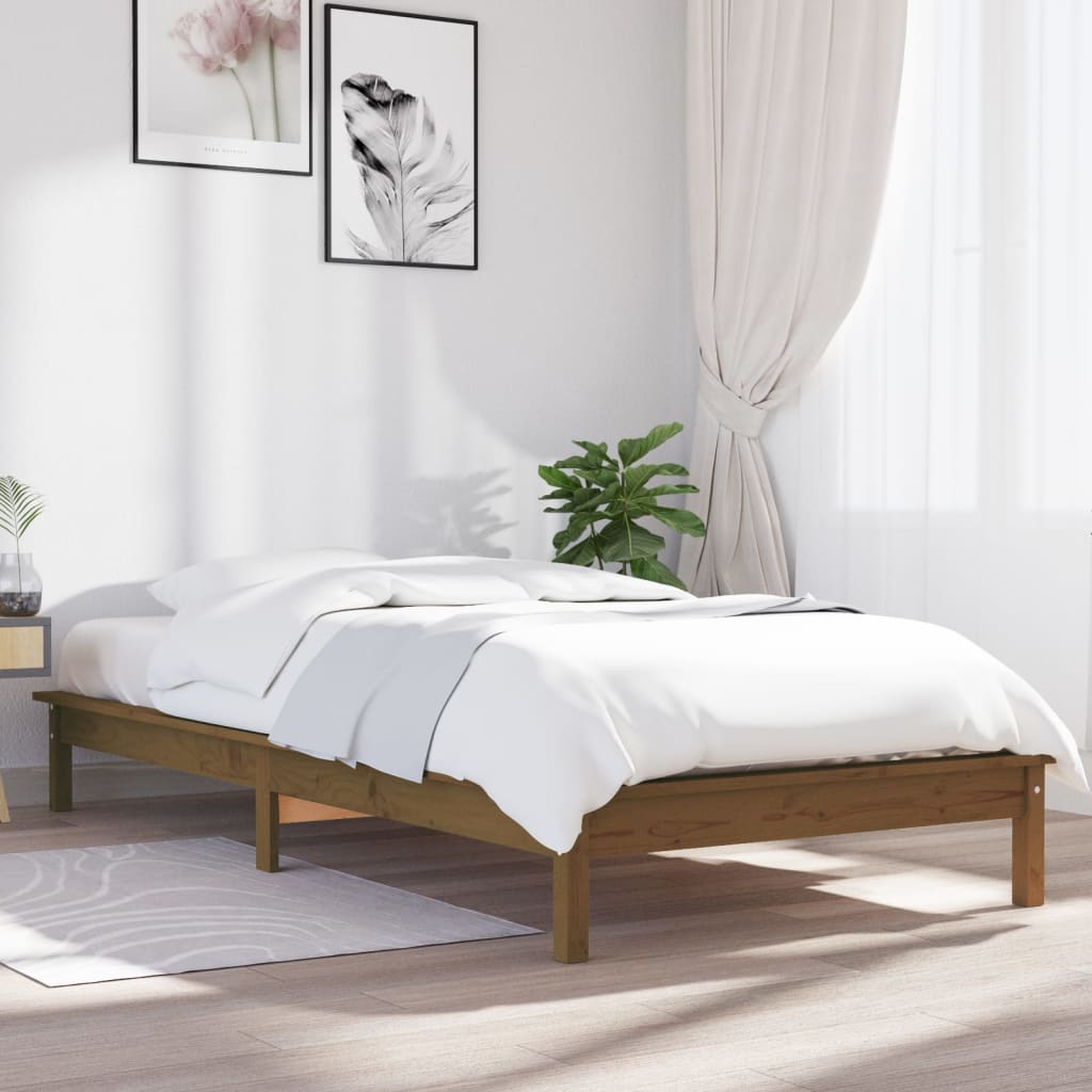 vidaXL Bed Frame without Mattress Honey Brown Small Single Solid Wood