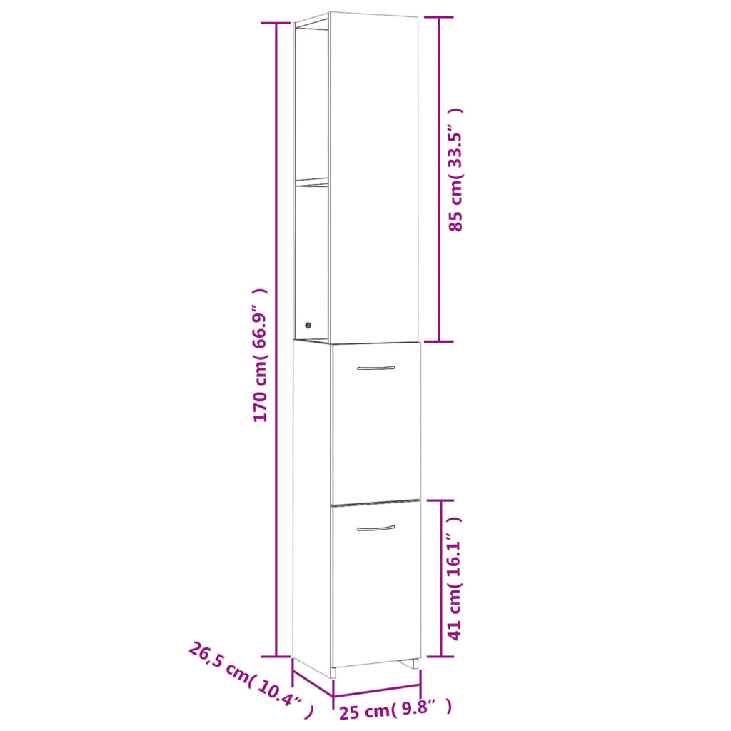 vidaXL Bathroom Cabinet Brown Oak 25x26.5x170 cm Engineered Wood