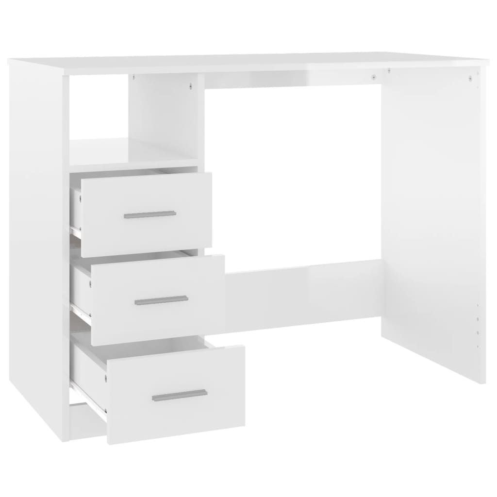 vidaXL Desk with Drawers High Gloss White 102x50x76 cm Engineered Wood