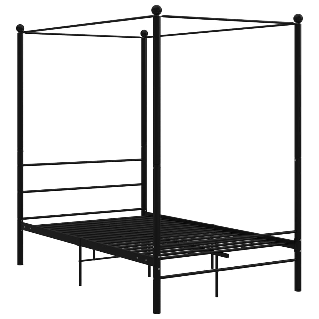 vidaXL Canopy Bed Frame without Mattress Black Metal 120x200 cm