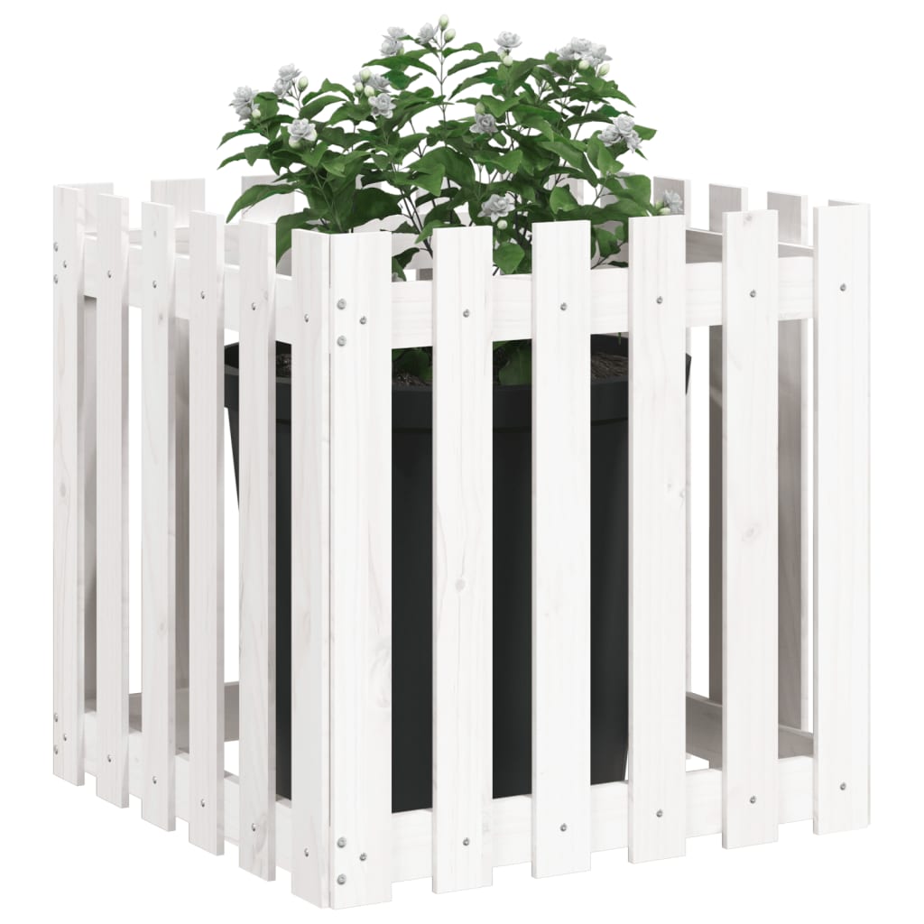 vidaXL Garden Planter with Fence Design White 60x60x60 cm Solid Wood Pine