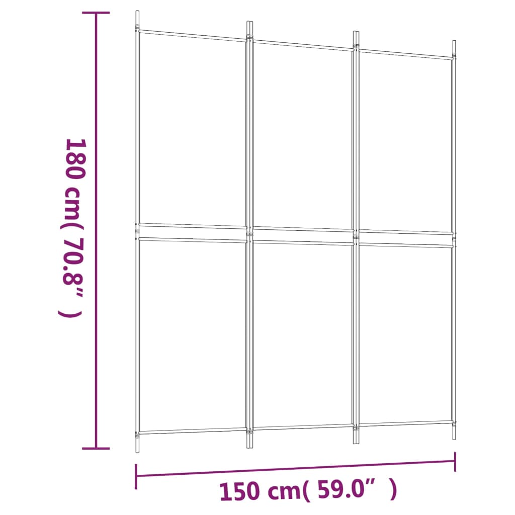 vidaXL 3-Panel Room Divider White 150x180 cm Fabric