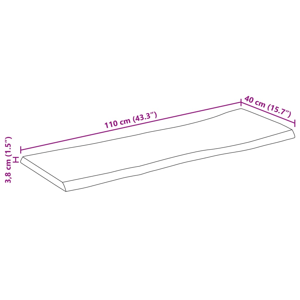 vidaXL Table Top 110x40x3.8 cm Rectangular Solid Wood Acacia Live Edge