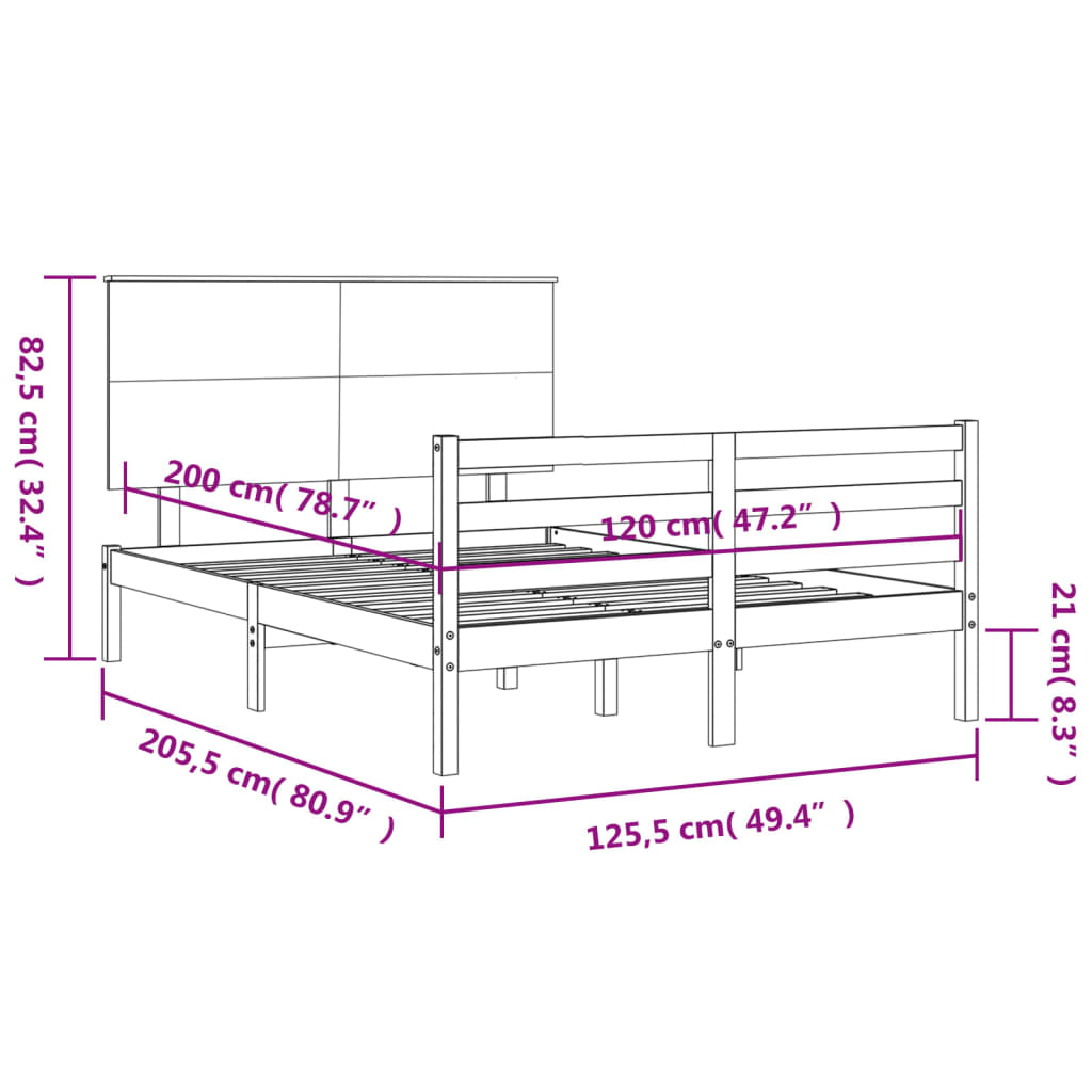 vidaXL Bed Frame without Mattress White 120x200 cm Solid Wood