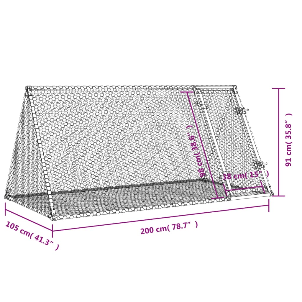 vidaXL Rabbit Cage Silver 200x105x91 cm Galvanised Steel