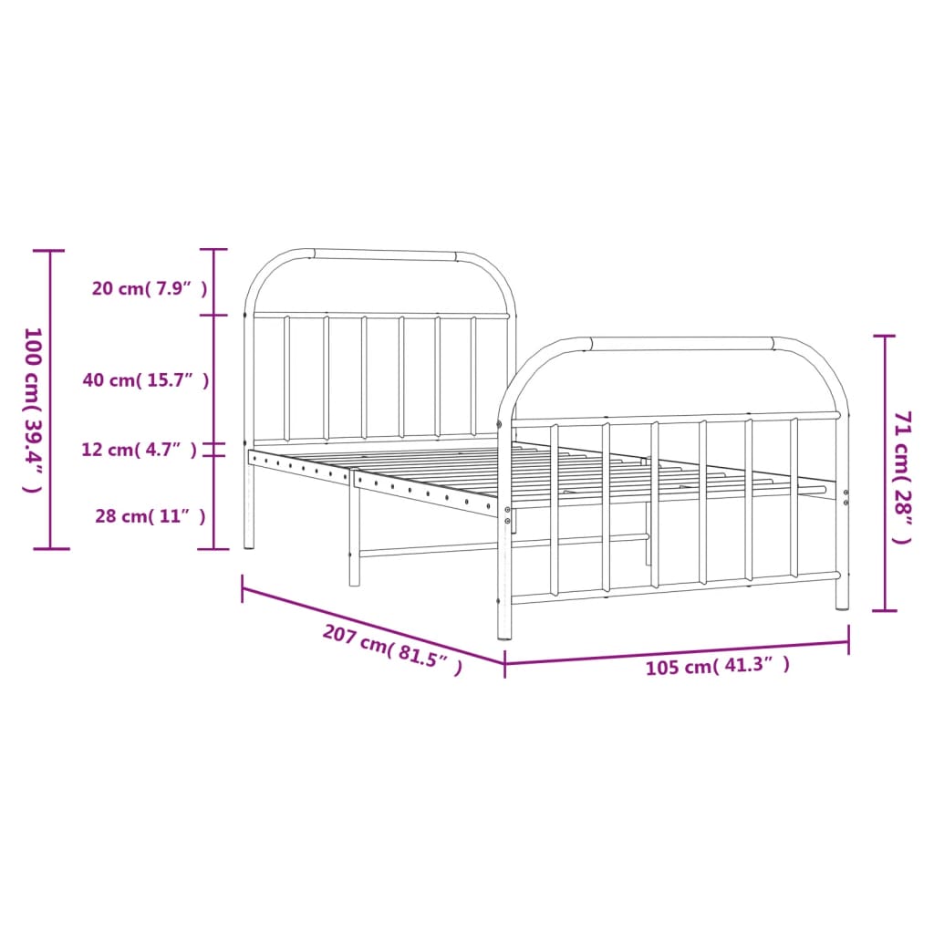 vidaXL Metal Bed Frame without Mattress with Footboard Black 100x200 cm