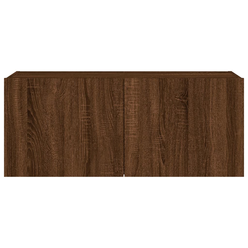 vidaXL TV Wall Cabinet with LED Lights Brown Oak 100x35x41 cm