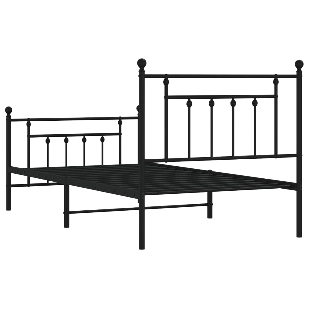 vidaXL Metal Bed Frame without Mattress with Footboard Black 100x190 cm