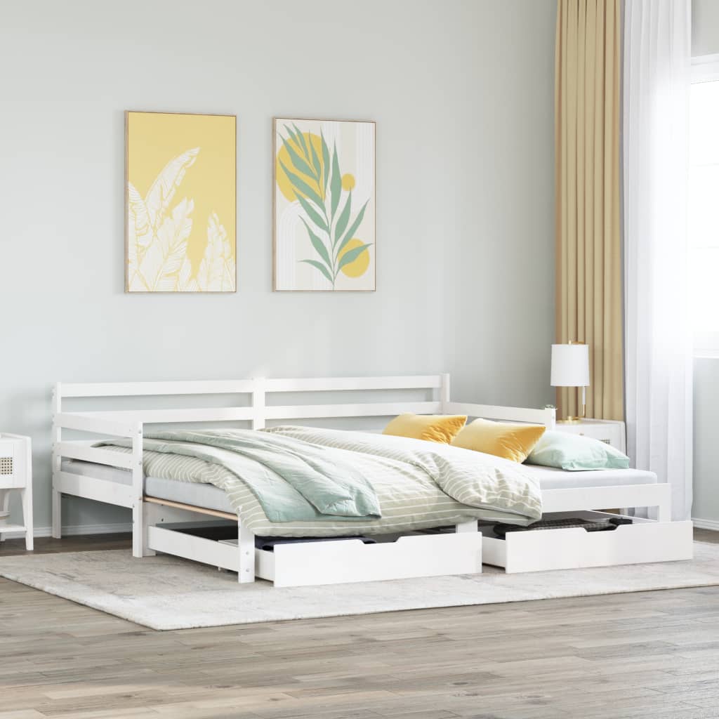 vidaXL Daybed with Trundle and Drawers without Mattress White 90x190 cm Single