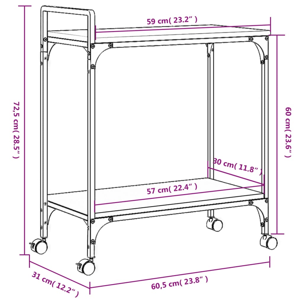 vidaXL Kitchen Trolley Smoked Oak 60.5x31x72.5 cm Engineered Wood