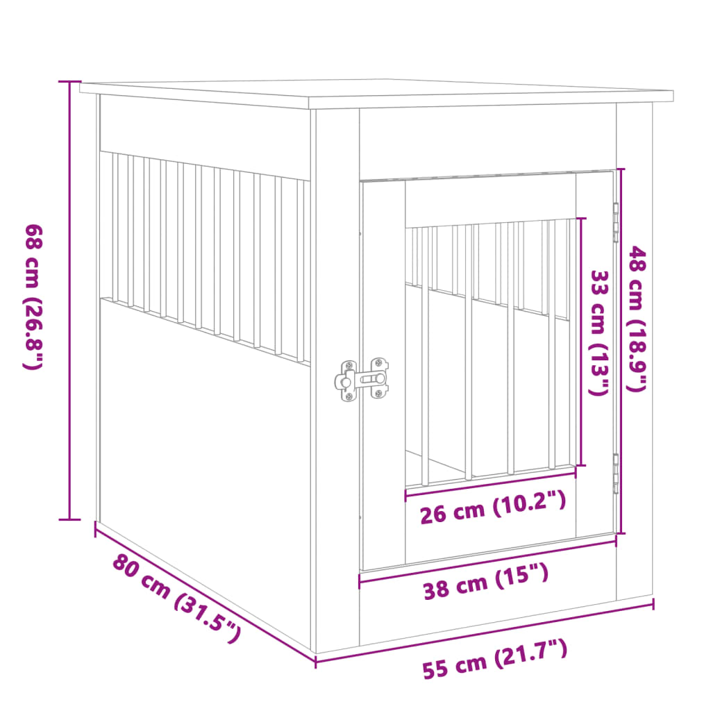 vidaXL Dog Crate Furniture Sonoma Oak 55x80x68 cm Engineered Wood