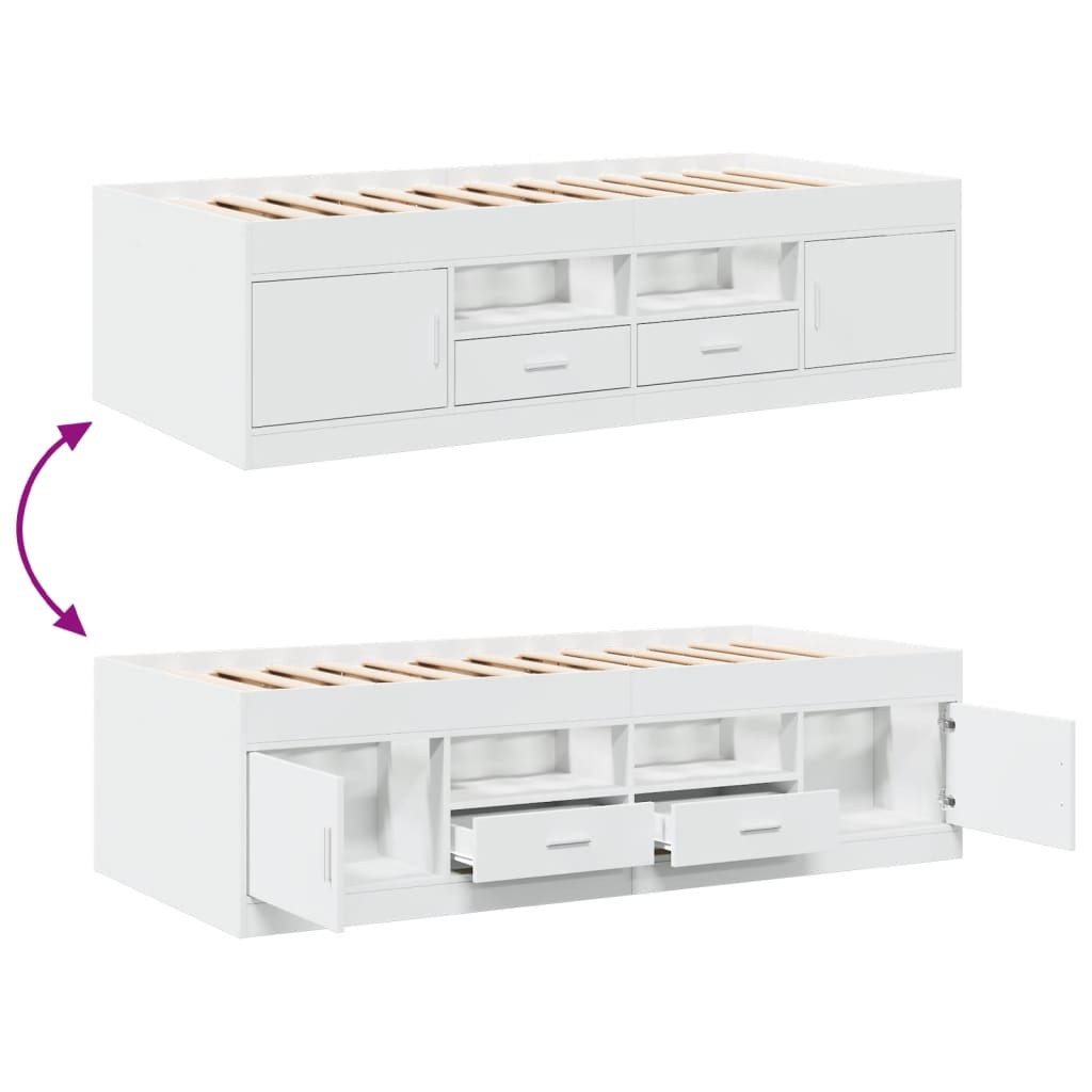 vidaXL Daybed with Drawers without Mattress White 75x190 cm Small Single