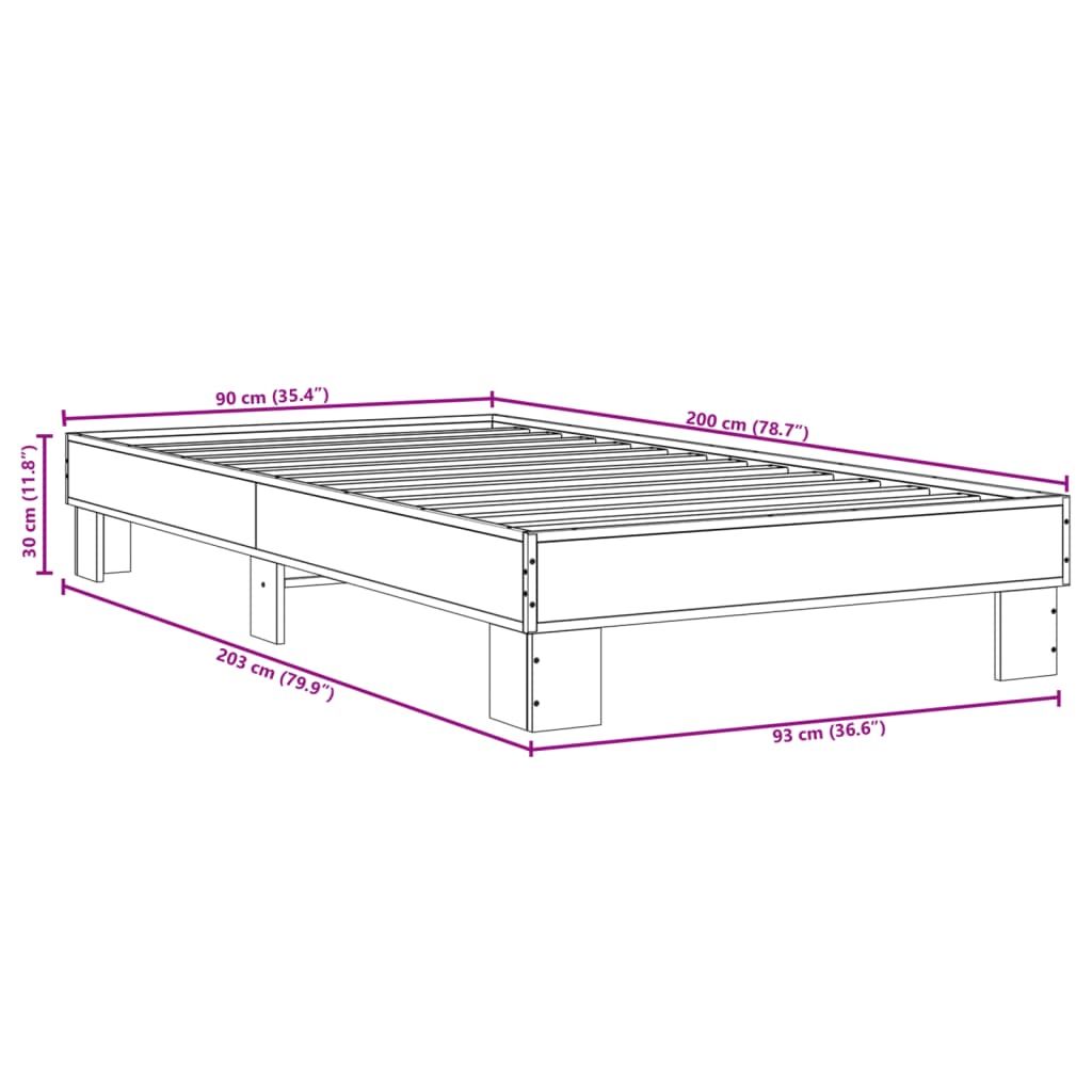 vidaXL Bed Frame without Mattress Smoked Oak 90x200 cm