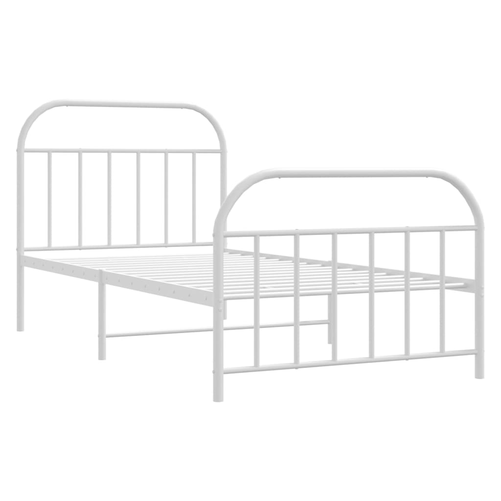 vidaXL Metal Bed Frame without Mattress with Footboard White 100x190 cm