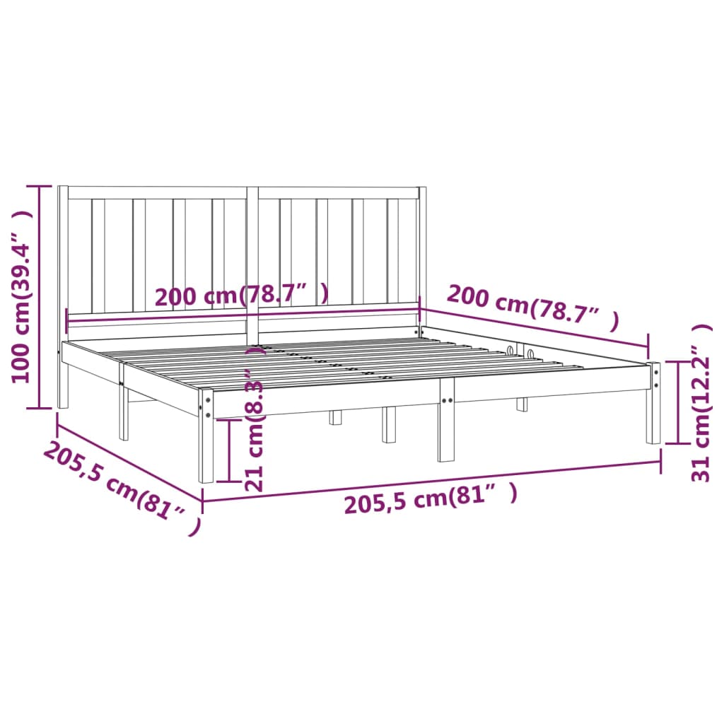 vidaXL Bed Frame without Mattress Solid Wood Pine 200x200 cm