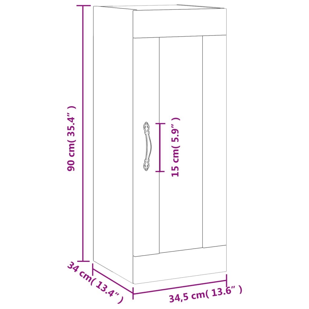 vidaXL Wall Mounted Cabinet Sonoma Oak 34.5x34x90 cm