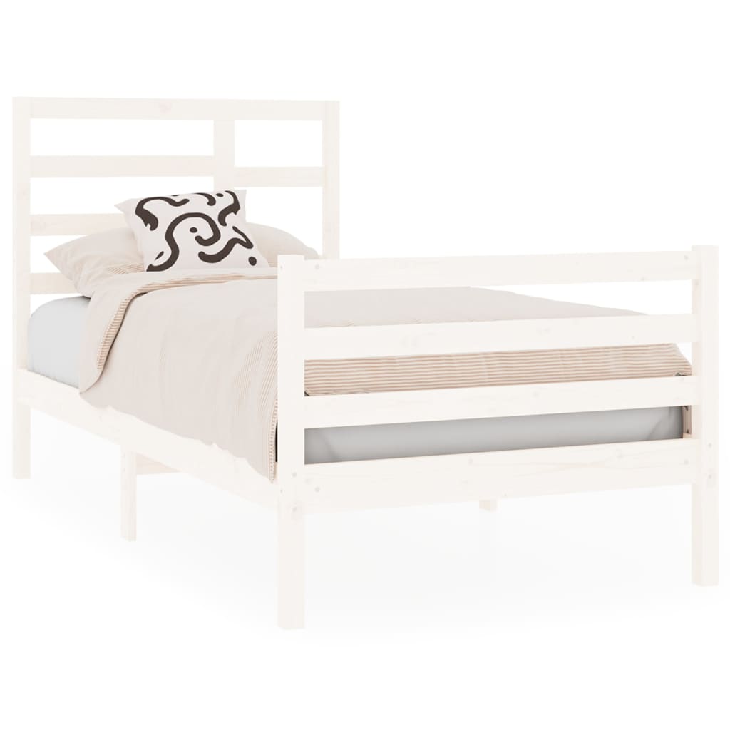 vidaXL Bed Frame without Mattress White Solid Wood 75x190 cm Small Single