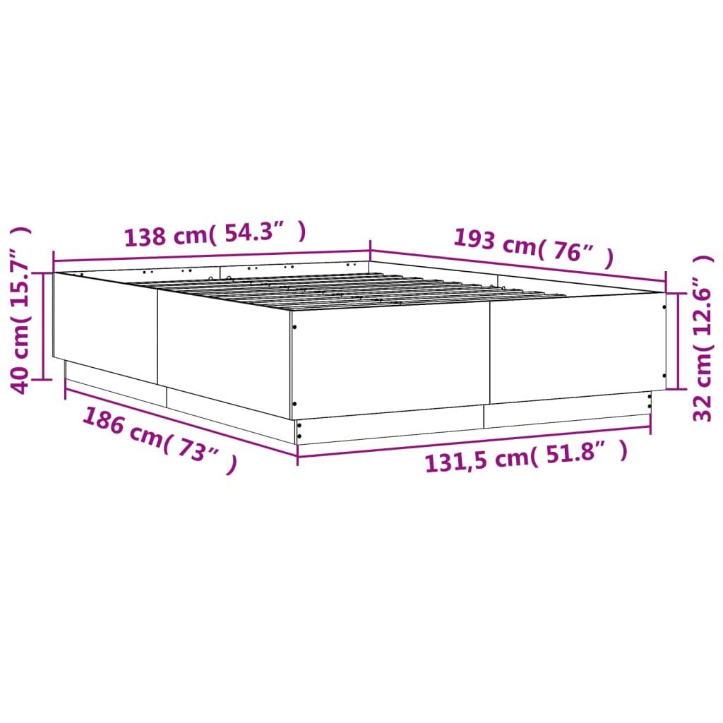 vidaXL Bed Frame without Mattress Black 135x190 cm Double