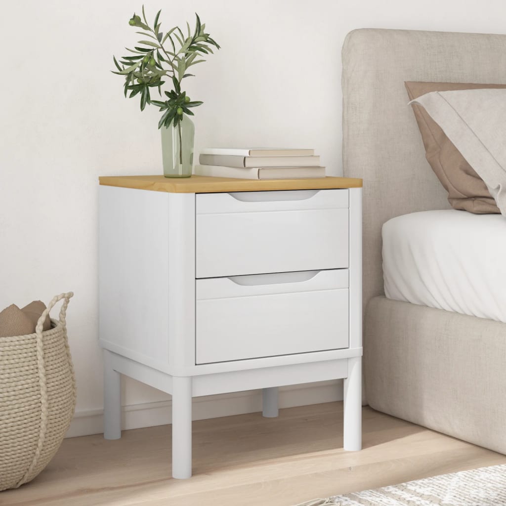 vidaXL Bedside Cabinet FLORO White 45x39x57 cm Solid Wood Pine