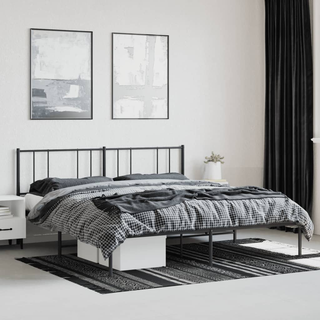 vidaXL Metal Bed Frame without Mattress with Headboard Black 183x213 cm