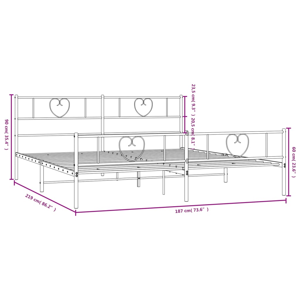 vidaXL Metal Bed Frame without Mattress with Footboard White 183x213 cm