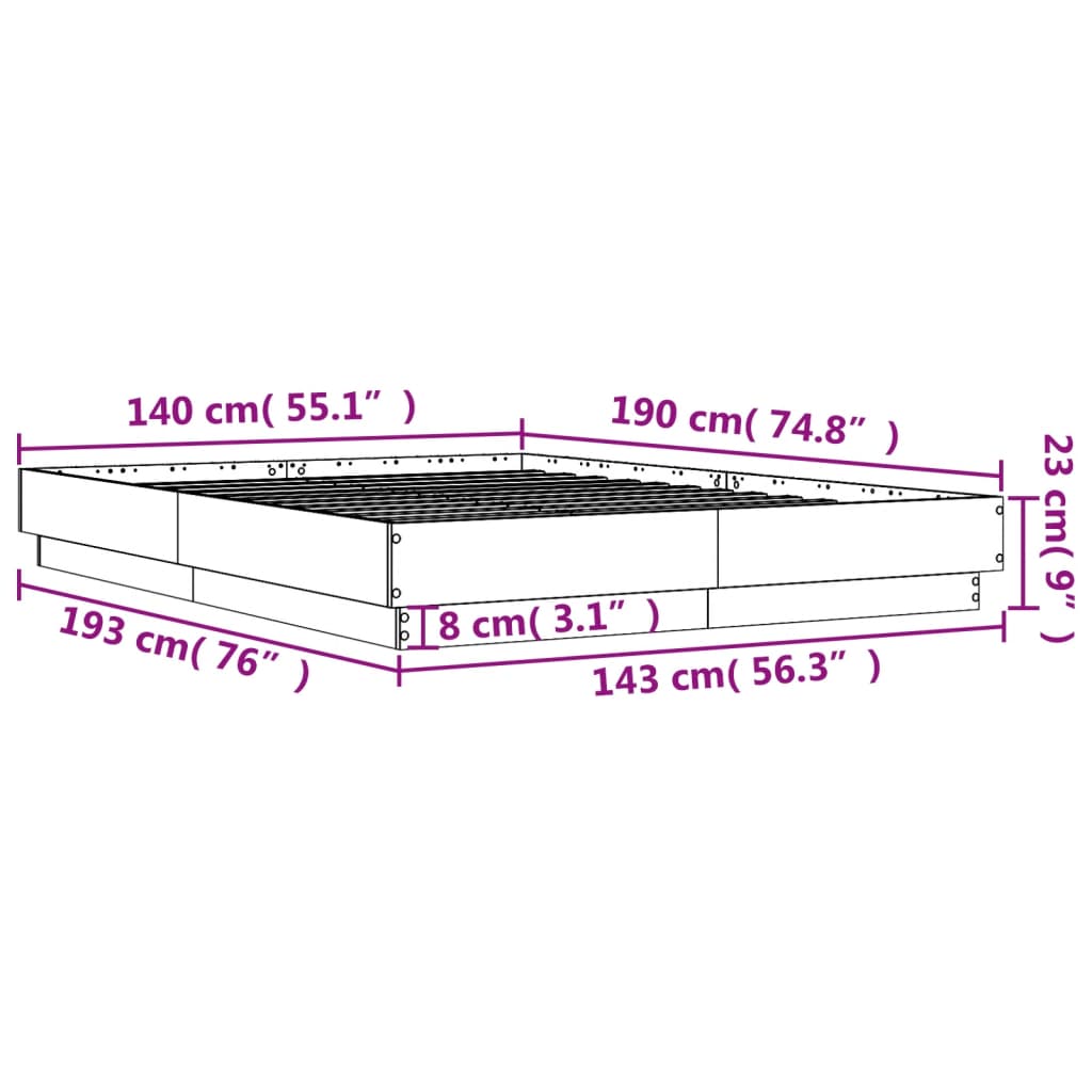 vidaXL Bed Frame without Mattress Brown Oak 140x190 cm