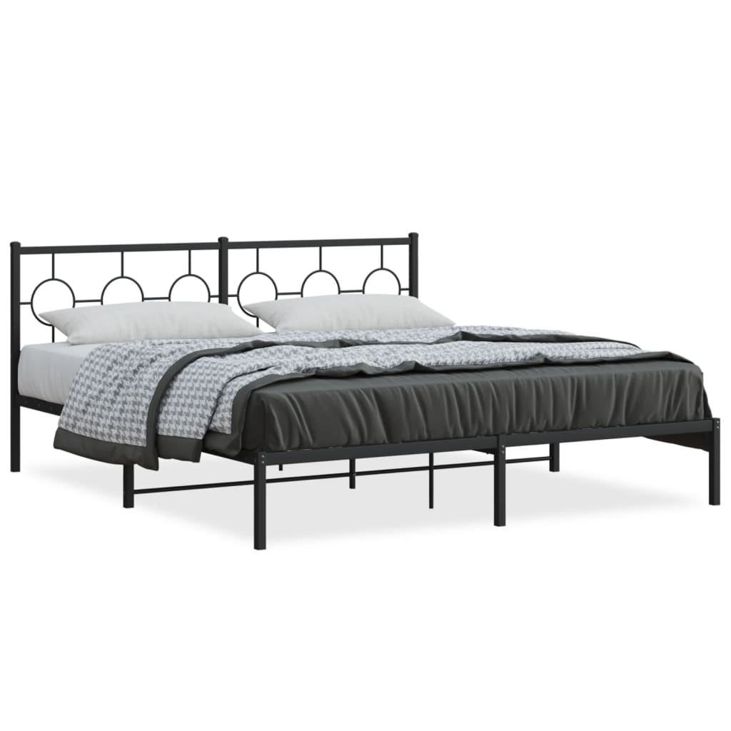 vidaXL Metal Bed Frame without Mattress with Headboard Black 183x213 cm