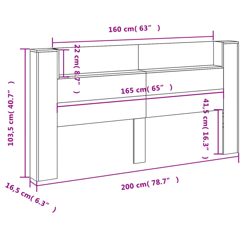 vidaXL Headboard Cabinet with LED Smoked Oak 200x16.5x103.5 cm