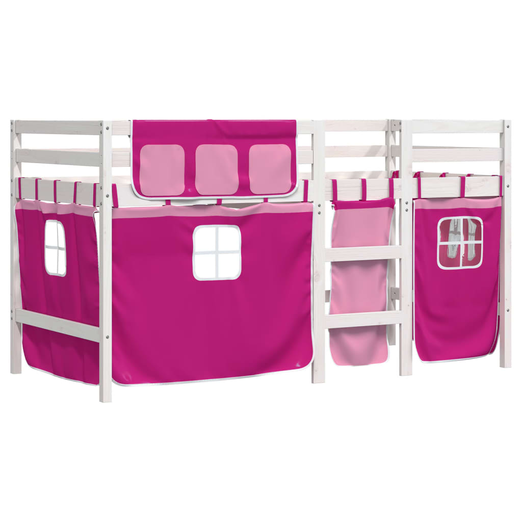 vidaXL Kids' Loft Bed with Curtains without Mattress Pink 80x200 cm