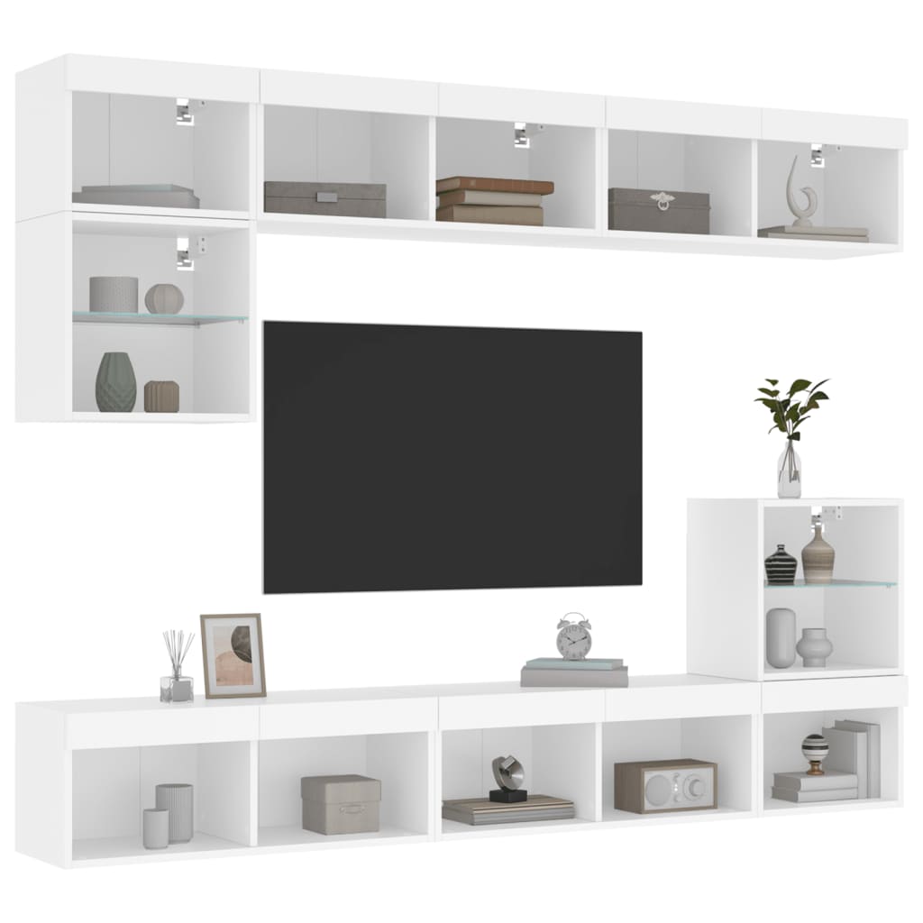 vidaXL 8 Piece TV Wall Units with LED White Engineered Wood