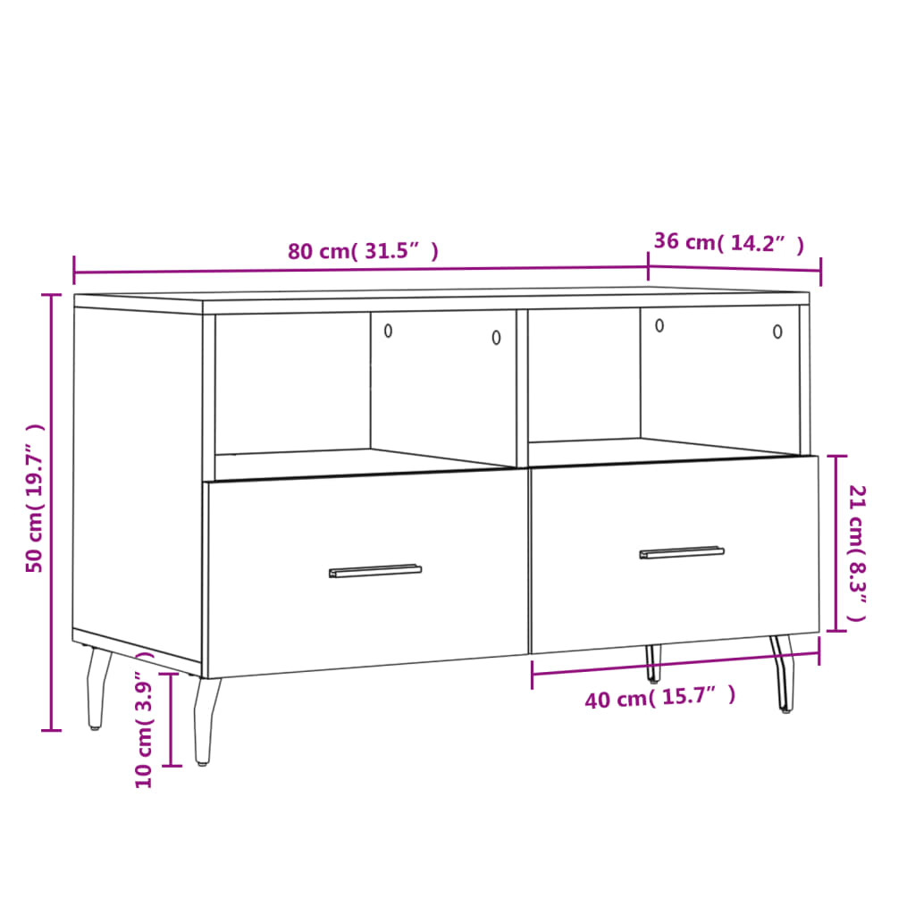 vidaXL TV Cabinet Grey Sonoma 80x36x50 cm Engineered Wood