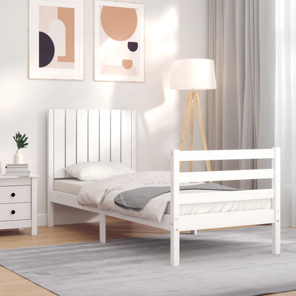 vidaXL Bed Frame without Mattress White Small Single Solid Wood